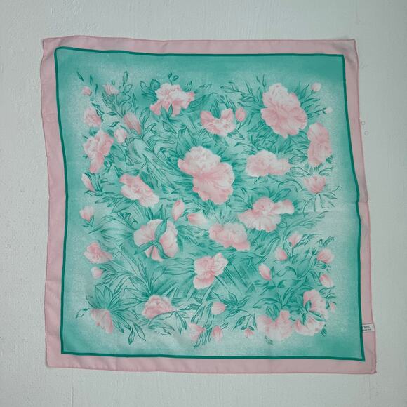 Floral Pink Turquoise Square Scarf, 27x26 - Picture 5 of 10